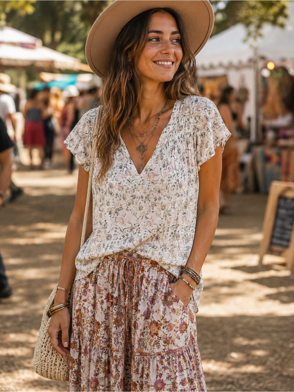 Lucky Brand Boho Floral V-Neck Flutter Sleeve Top Size XS
